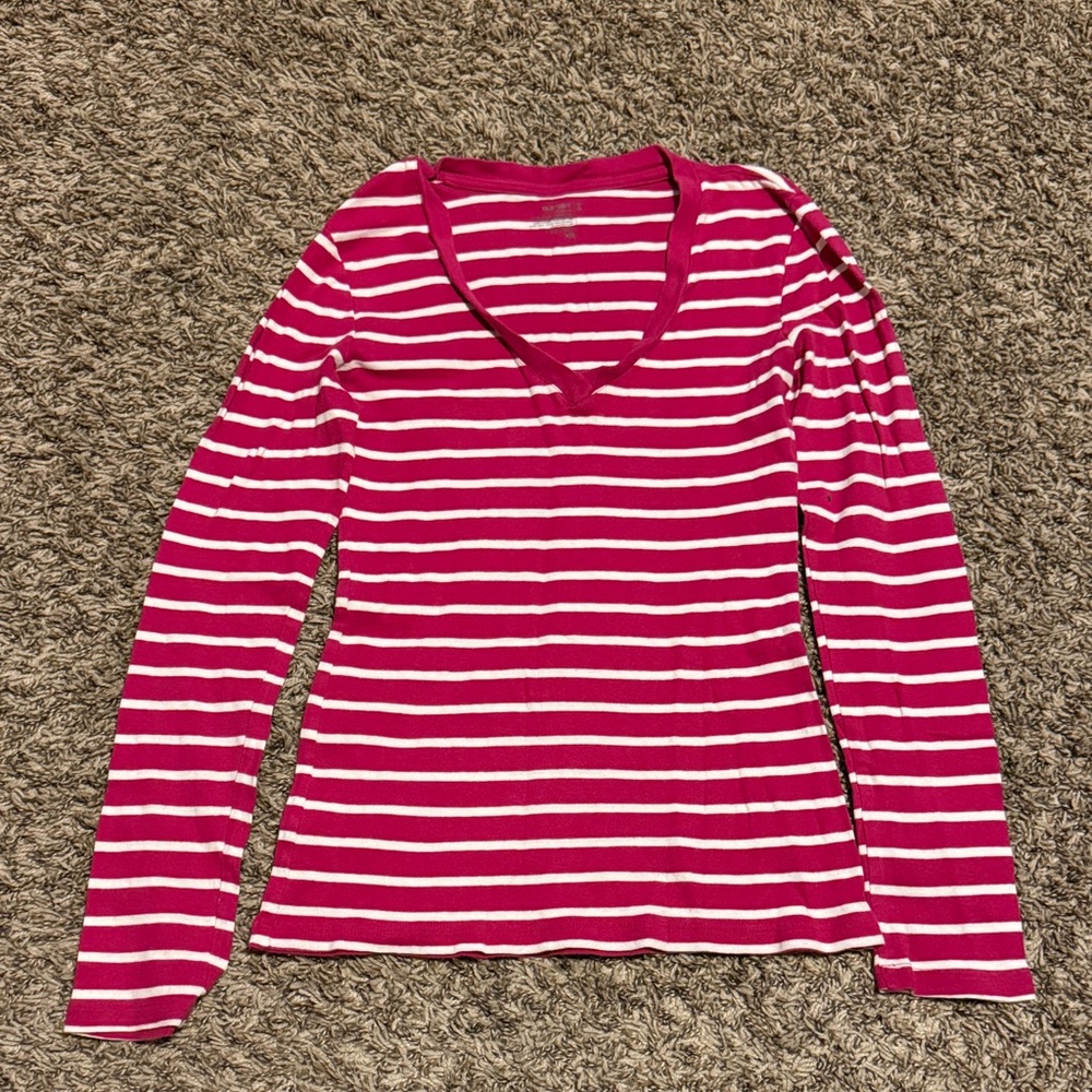 Old Navy Pink and White Striped Long Sleeve Top